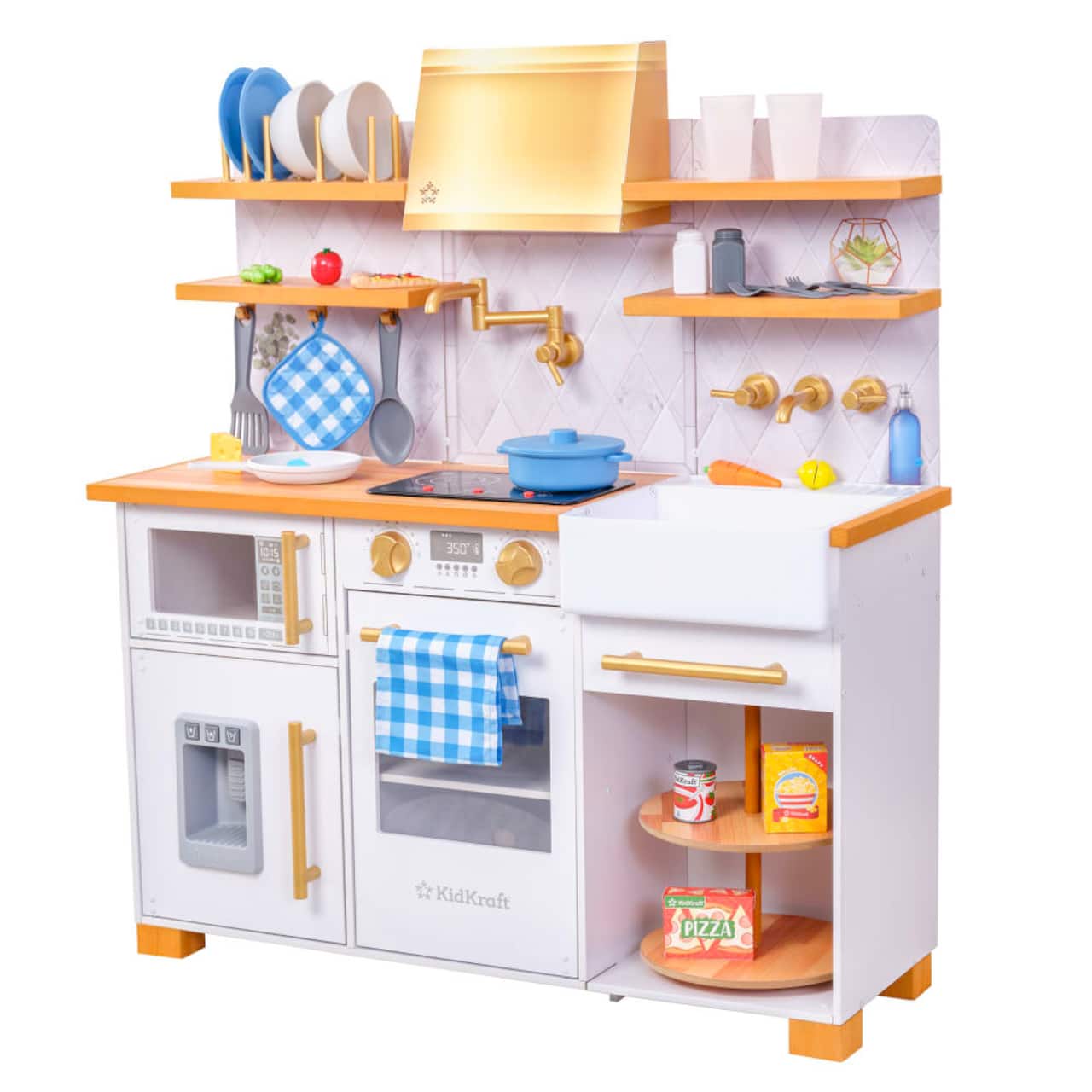 KidKraft Simply Stylish Wooden Play Kitchen Set with Lights, Choppable Food & Accessories